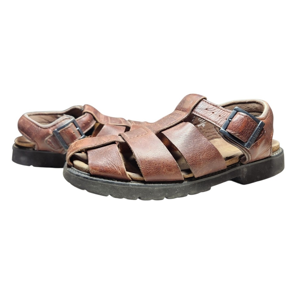 Vintage 90s Mens Brown Leather Fisherman Sandals Gorpcore Dad Shoes Grunge 10